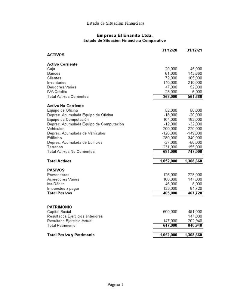 Estado de Situación Financiera: Empresa El Enanito Ltda | PDF ...