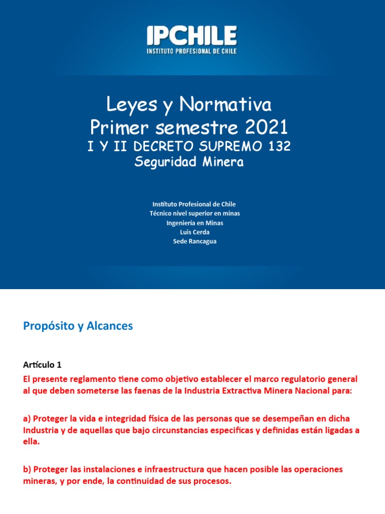 Decreto Supremo 132 1 y 2 | PDF | Minería | Ventilación (Arquitectura)