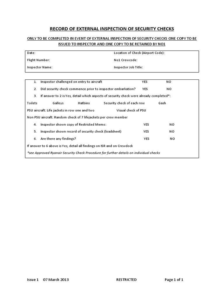 Security Inspection Record Form | PDF