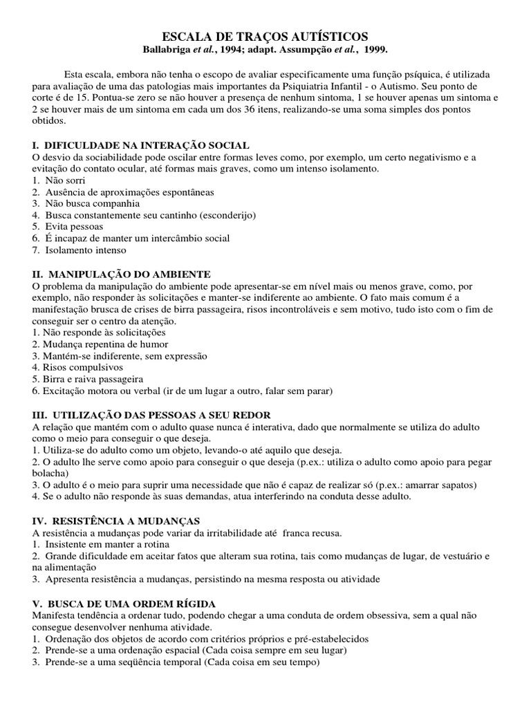 Escala de Traços Autísticos - Tea | PDF | Sistema visual | Autismo