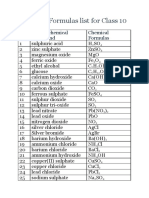 Chemical Formulas List For Class 10