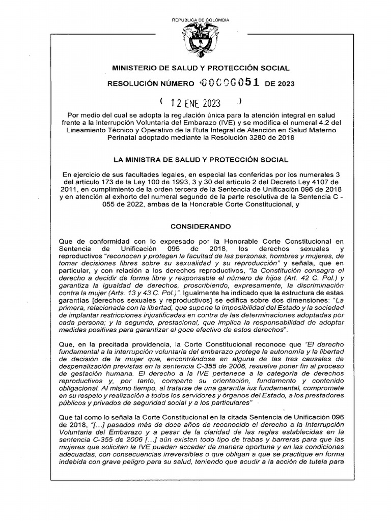 Resolucion-051-De-2023 Interrupcion Embarazo | PDF | Aborto | El embarazo