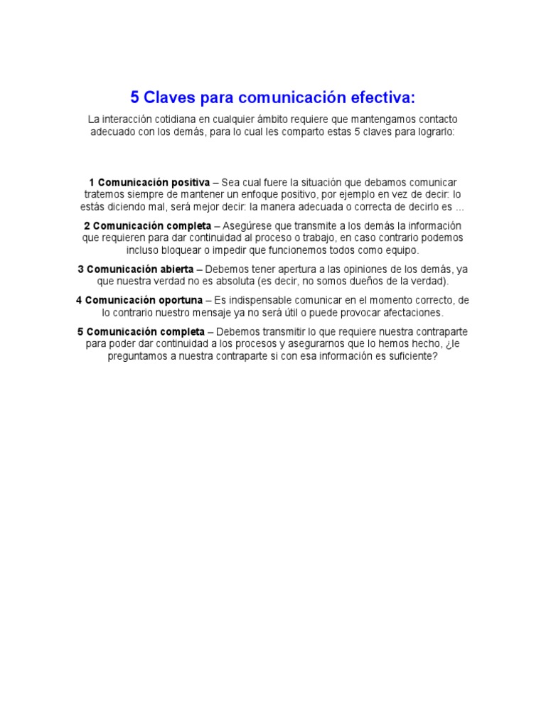 5 Claves para una Comunicación Efectiva | PDF | Relaciones personales ...