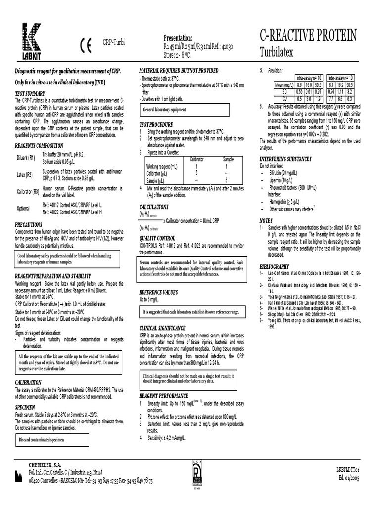 CRP Turbilatex test for measuring C-reactive protein | PDF | C Reactive ...