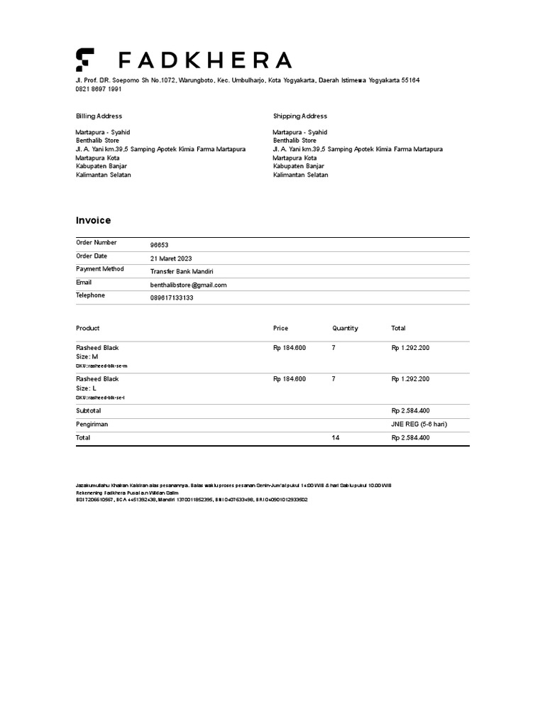 Pengertian dan Contoh Billing Address | PDF