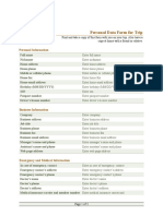 Personal Data Form For Trip