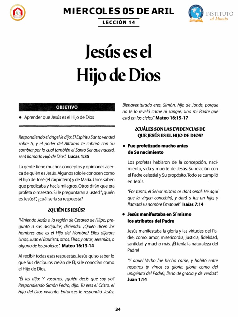 Lcuáles Son Las Evidencias de Que Jesús Es El Hijo de Dios? | PDF | La ...
