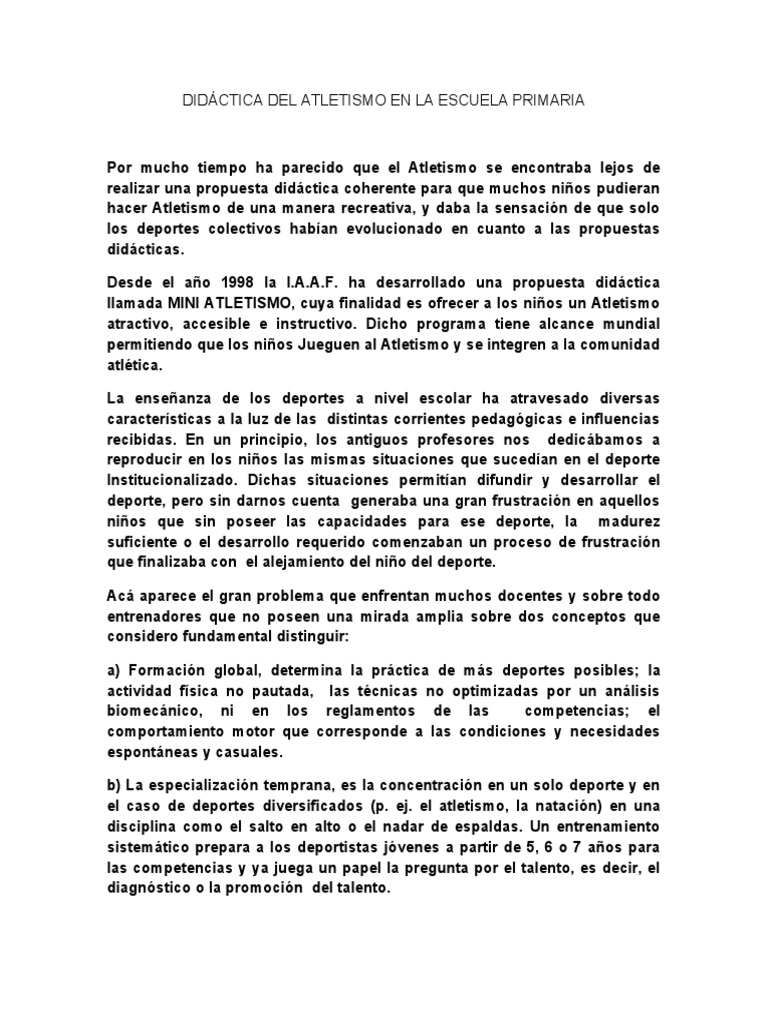 Didáctica del Mini Atletismo Escolar | PDF | Enseñando | Deporte del ...