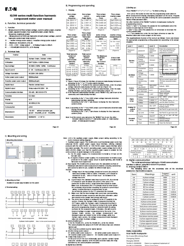 EatonIQ200XElectronic Power MeterUser ManualENUS PDF Power