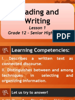 Reading and Writing: Lesson 1 Grade 12 - Senior High School