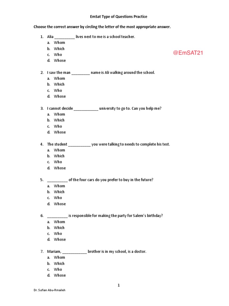EmSat Practice Questions Guide | PDF | Language Arts & Discipline