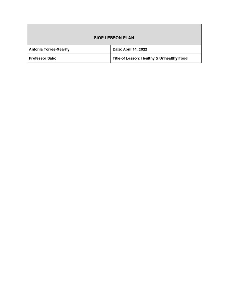 Healthy vs. Unhealthy Foods Lesson Plan | PDF | Human Communication ...