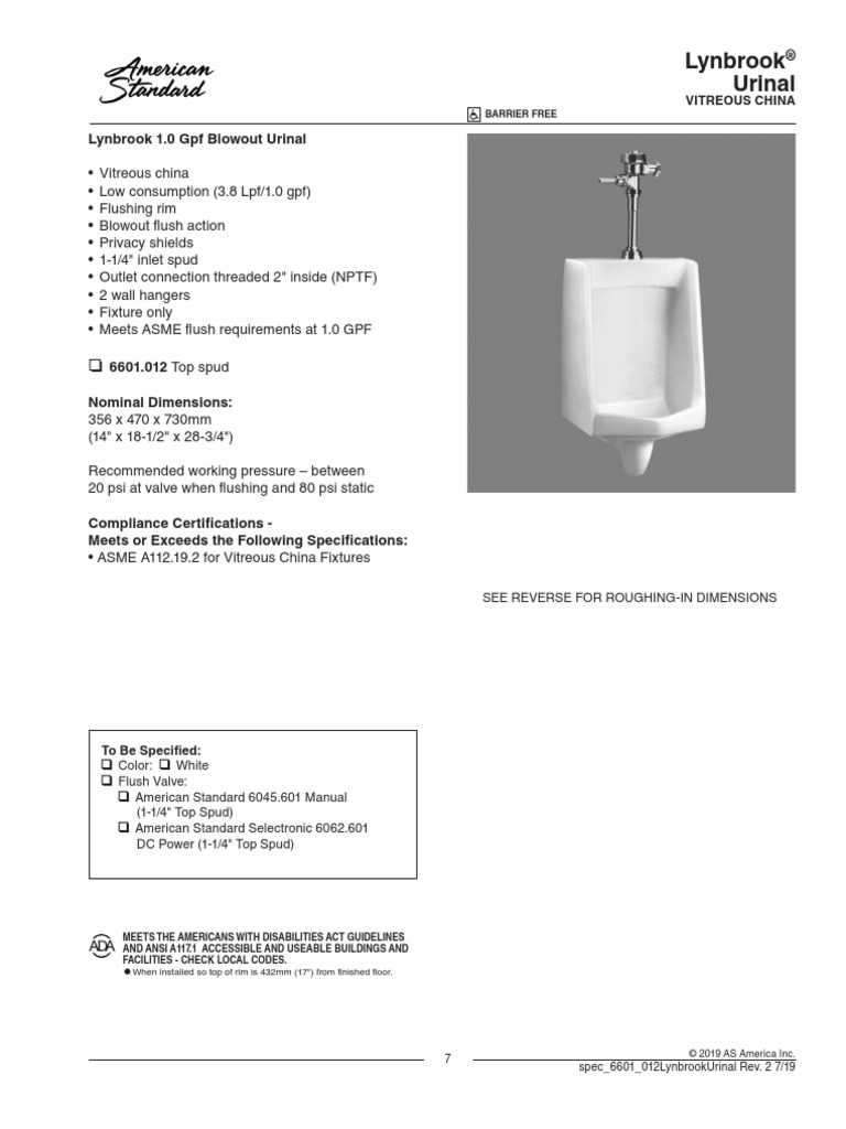 Spec EN 6601012 LYNBROOK TS Urinal (AF91) PDF Valve