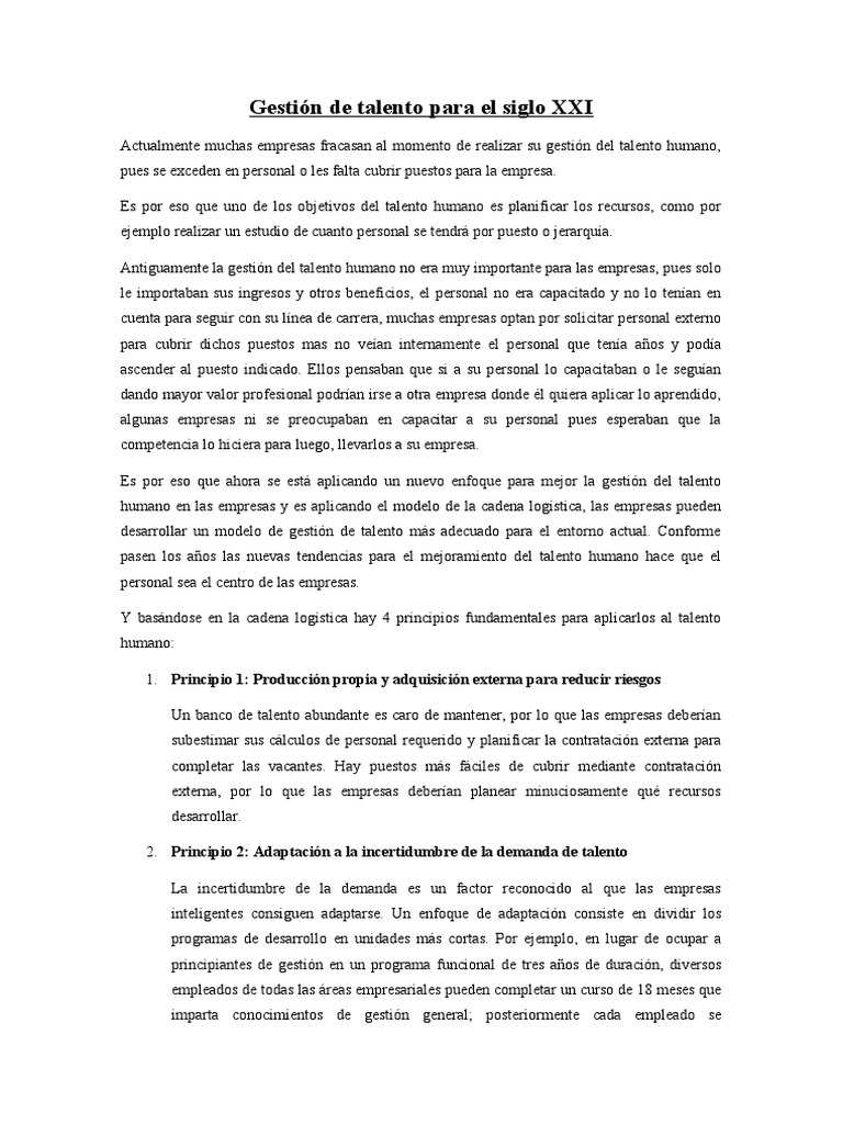 Gestión de Talento para El Siglo XXI | PDF | Logística | Gestión del ...