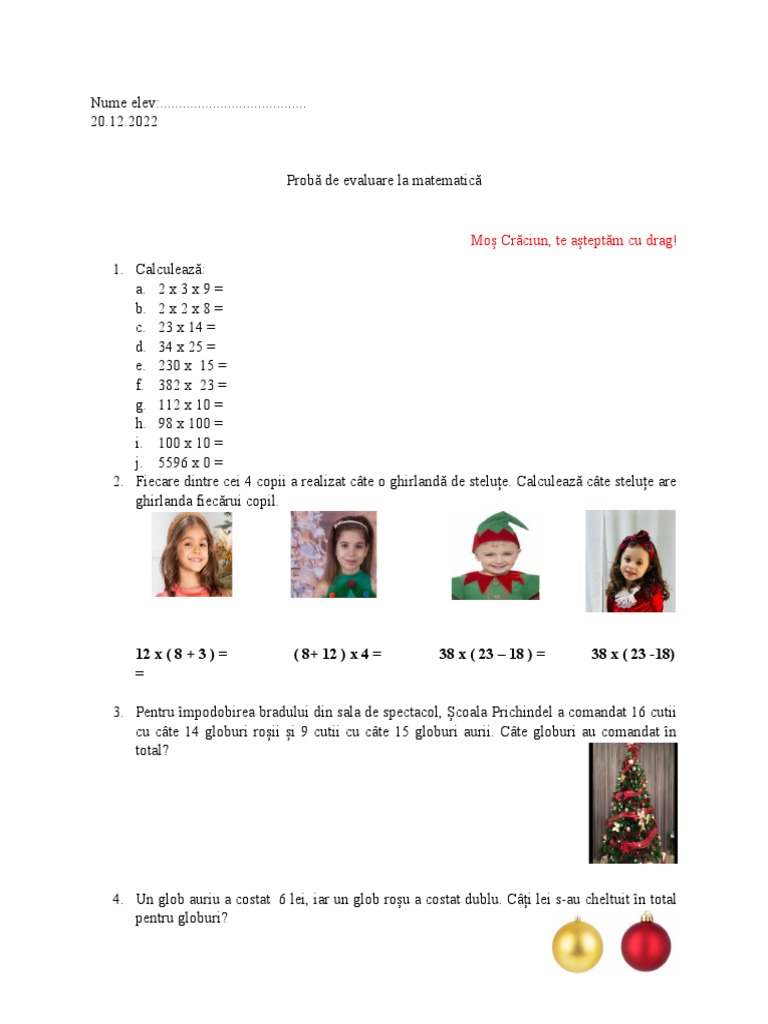 Test de Evaluare - Mate-Inmultire | PDF