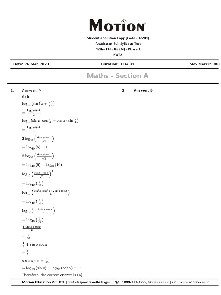 Anushasan - Full Syllabus Test - Sol | PDF | Mathematics | Mathematical ...