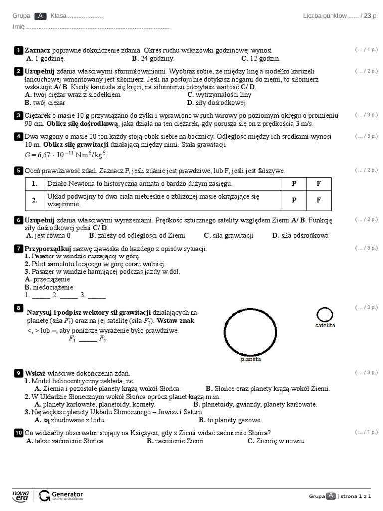 Odkryć Fizykę Astronomia I Grawitacja Sprawdzian Chomikuj 2 Ruch Po Okregu I Grawitacja Test Z Widoczna Punktacja | PDF