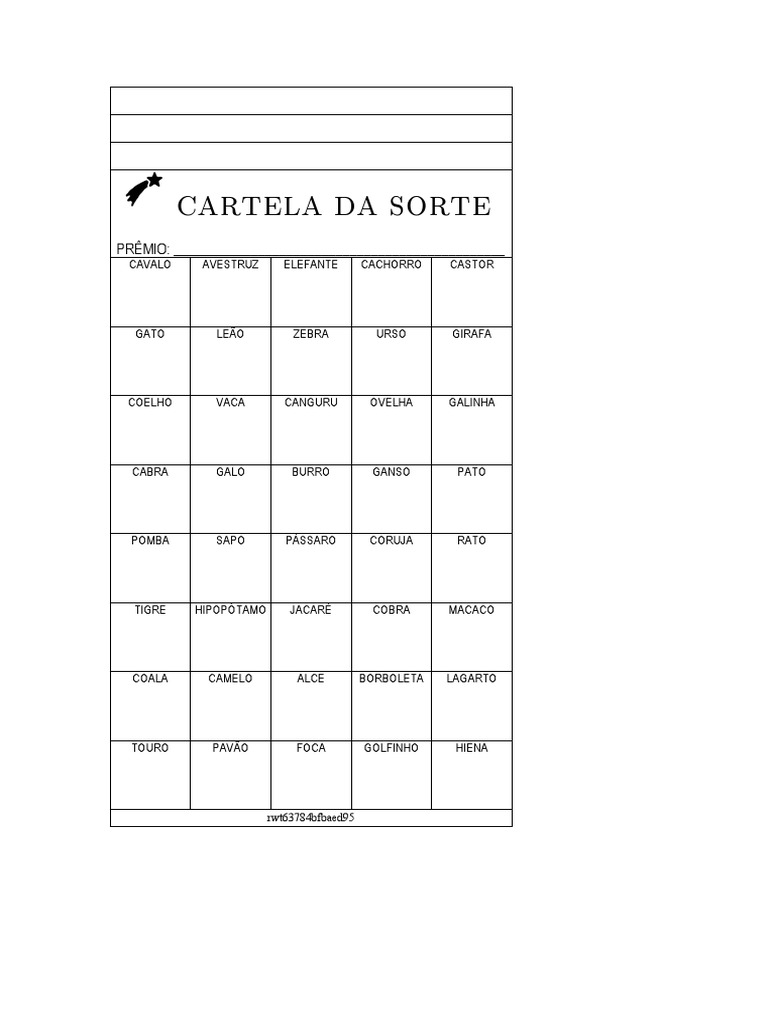 Rifa de Animais: Cartela da Sorte | PDF | Gastronomia, comida e vinho
