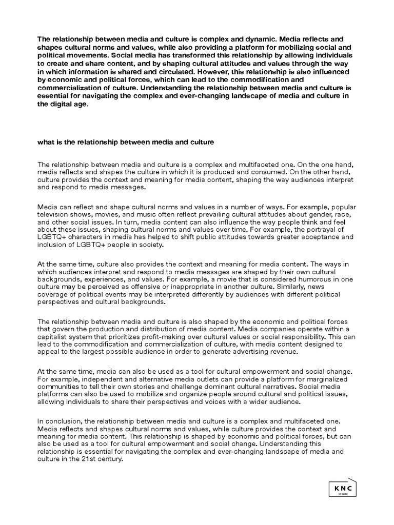 WHAT IS MEDIA AND CULTURE intelligence overview