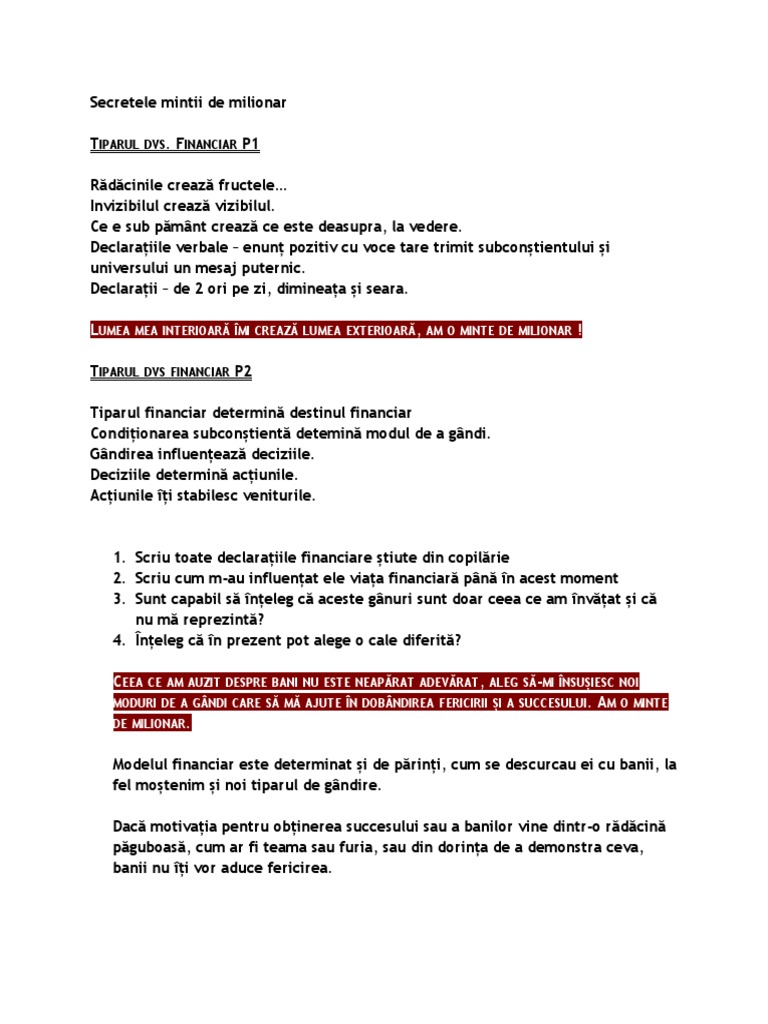 Secretele Mintii de Milionar | PDF