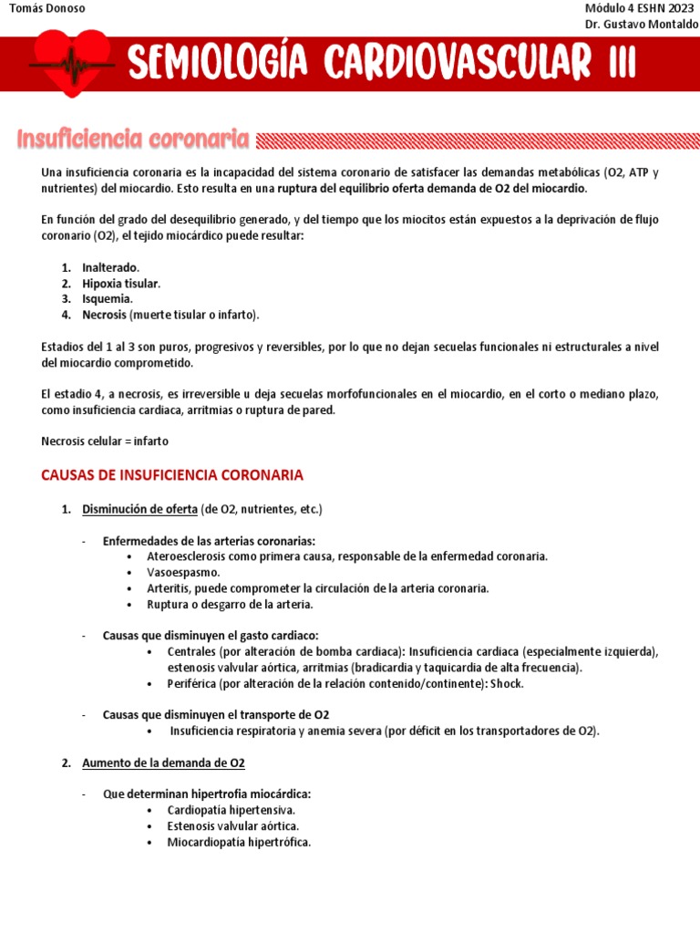 Insuficiencia Coronaria: Causas y Síntomas | PDF | Infarto de miocardio ...