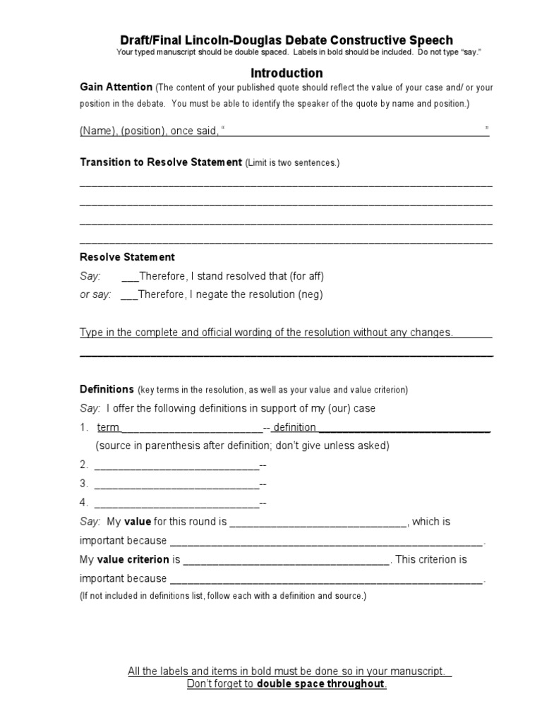 Lincoln-Douglas Debate Speech Template | PDF