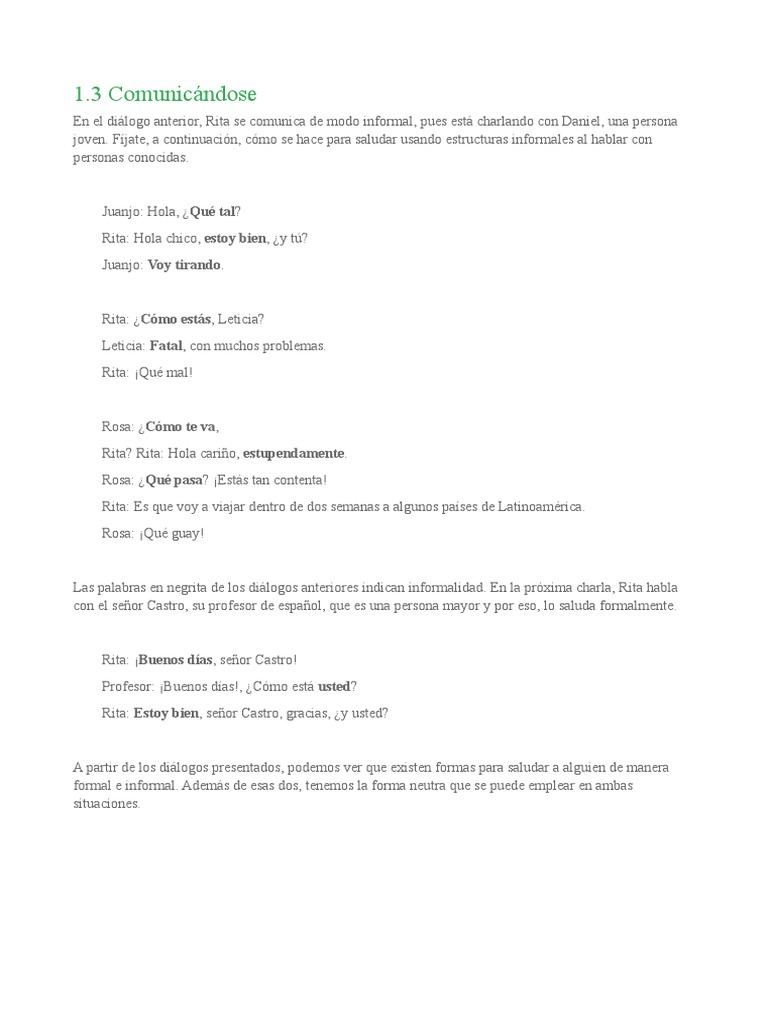 Formas de Saludo: Formal e Informal | PDF