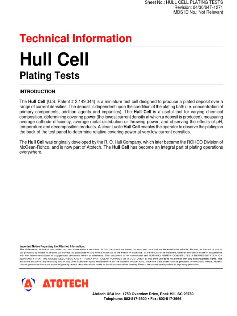 Hull Cell Plating Tests | PDF | Chromium | Zinc
