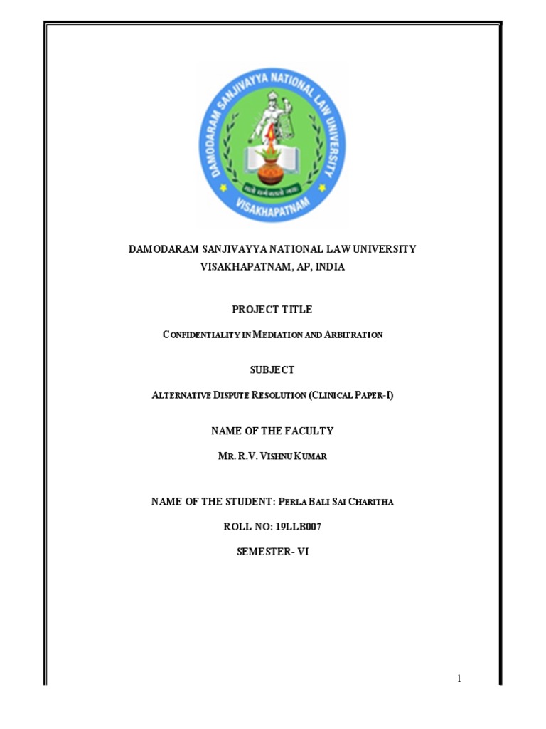 19llb007 Confidentiality In Mediation And Arbitration Adr Sem Vi