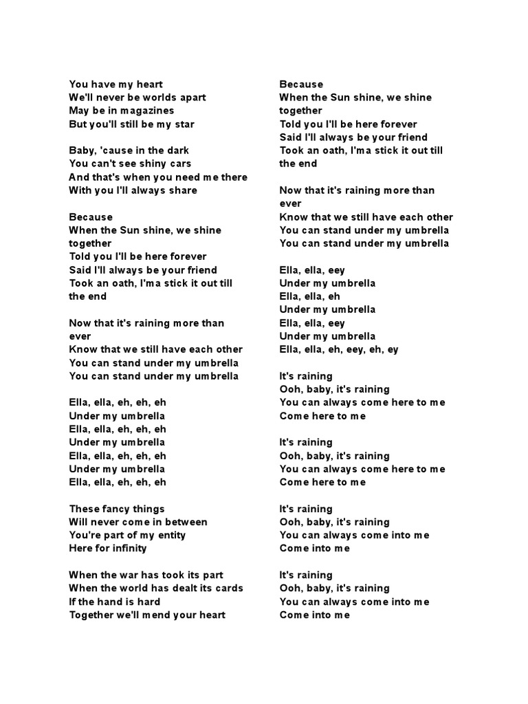 Rihanna Umbrella lyrics meaning PDF