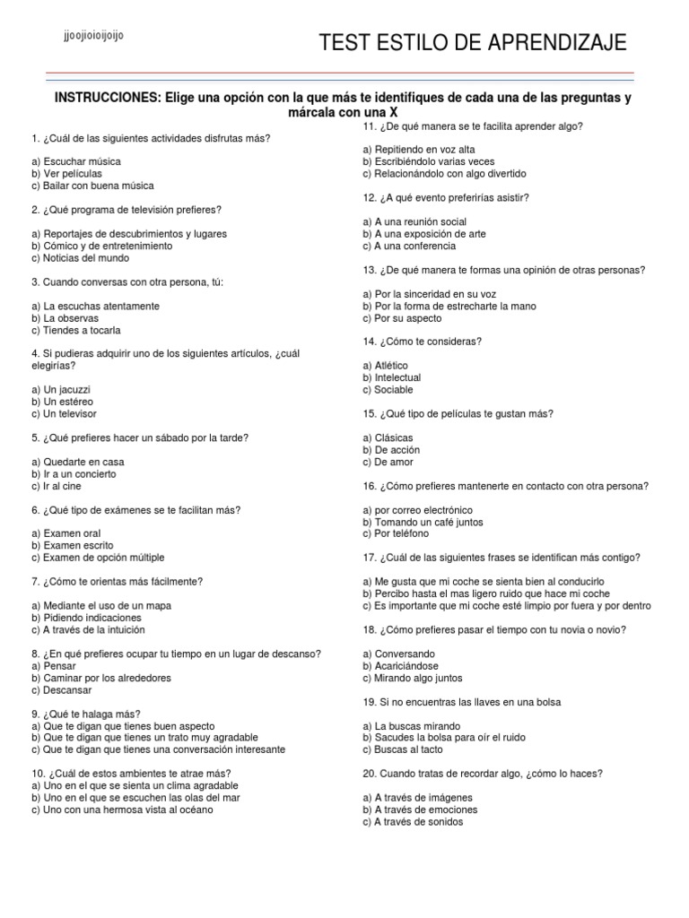 Test de Estilos de Aprendizaje | PDF