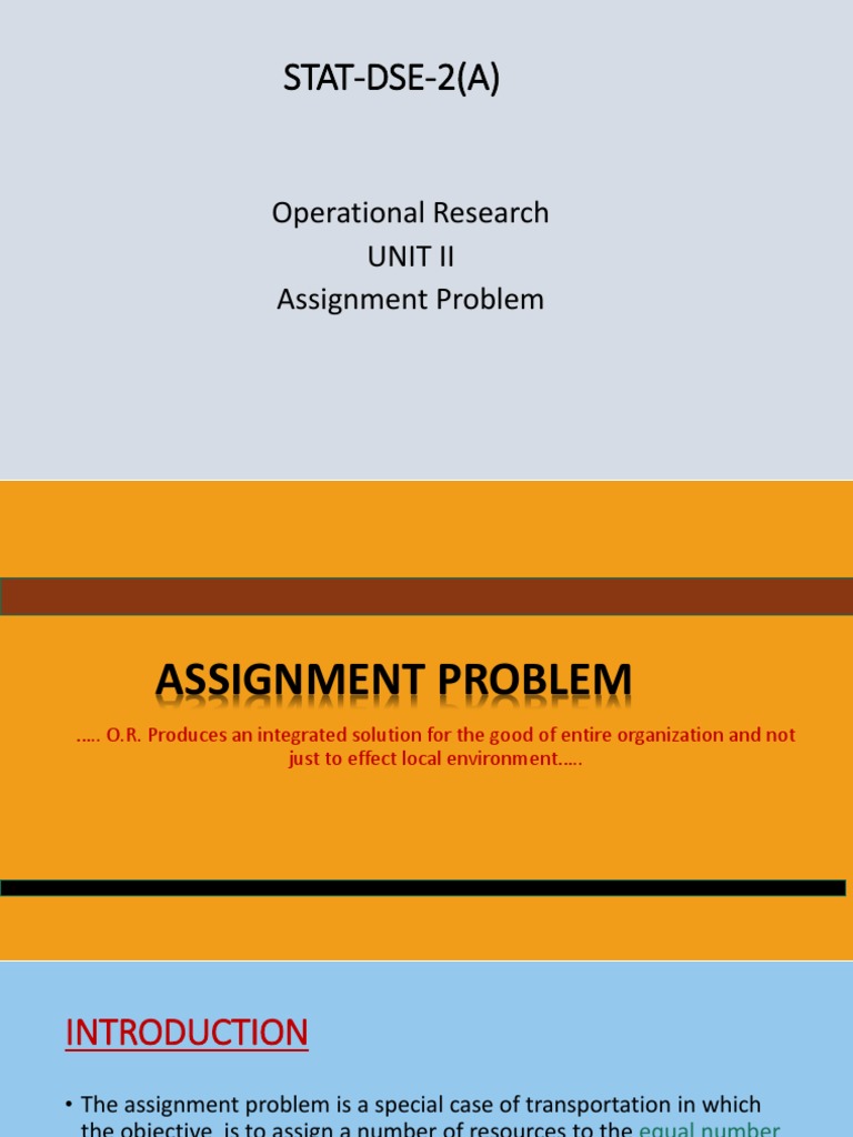 mathematical formulation of assignment problem pdf