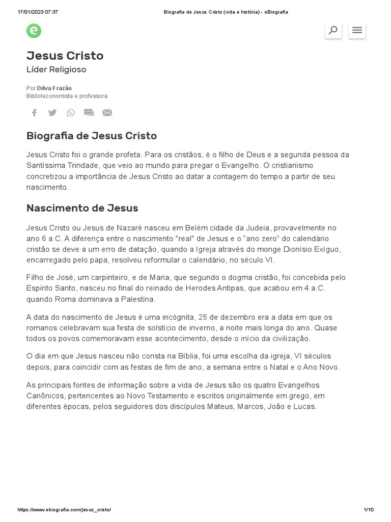 Biografia de Jesus Cristo (Vida e História) - Ebiografia | PDF | Jesus ...