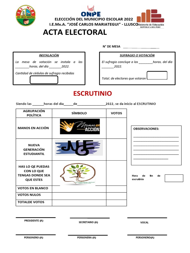 Actas Electorales y Otro Documentos PDF Votación Toma de