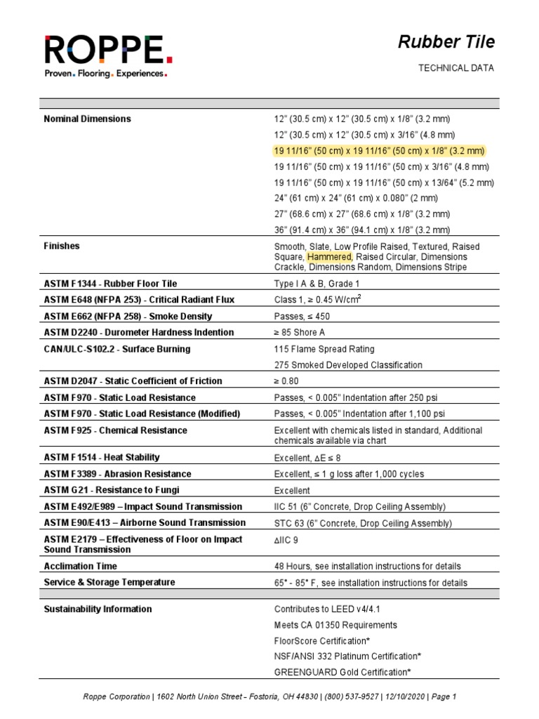 Rubber Tile Roppe Corporation 1602 North Union Street Fostoria, OH