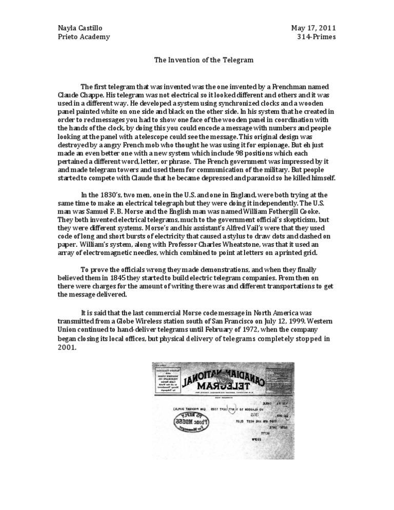 Invention and History of the Telegram | PDF | Telegraphy | Networks