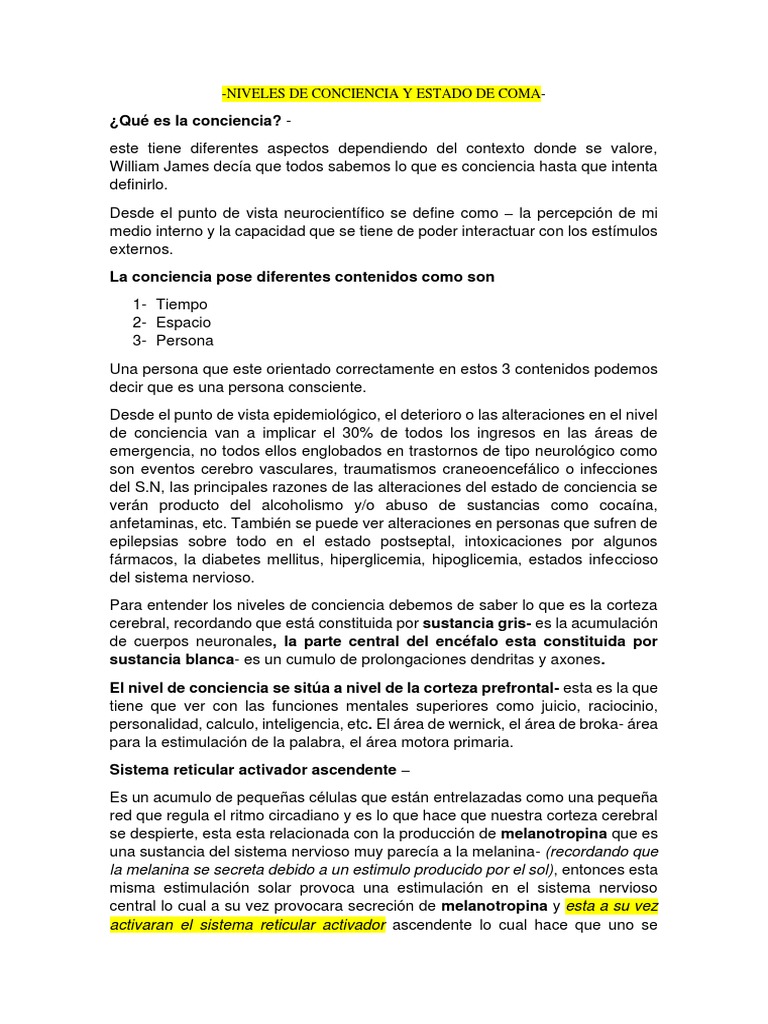 Niveles de Conciencia y Coma | PDF | La columna vertebral | Lesión