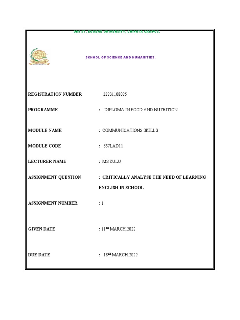 Dmi St. Eugene University, Chipata Campus. School of Science and