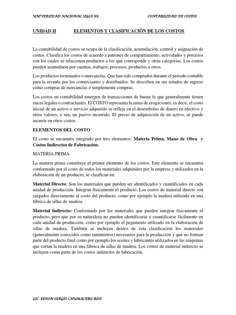 Unidad Ii Elementos y Clasificación de Los Costos | PDF | Costo ...