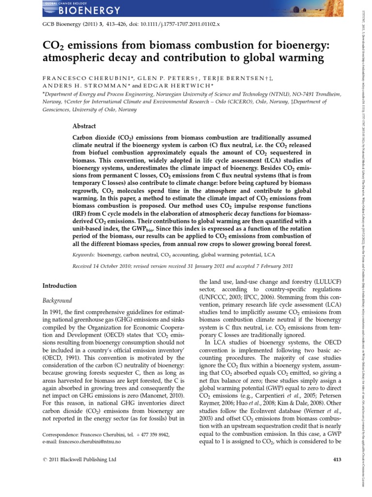 GCB Bioenergy - 2011 - CHERUBINI - CO2 Emissions From Biomass ...