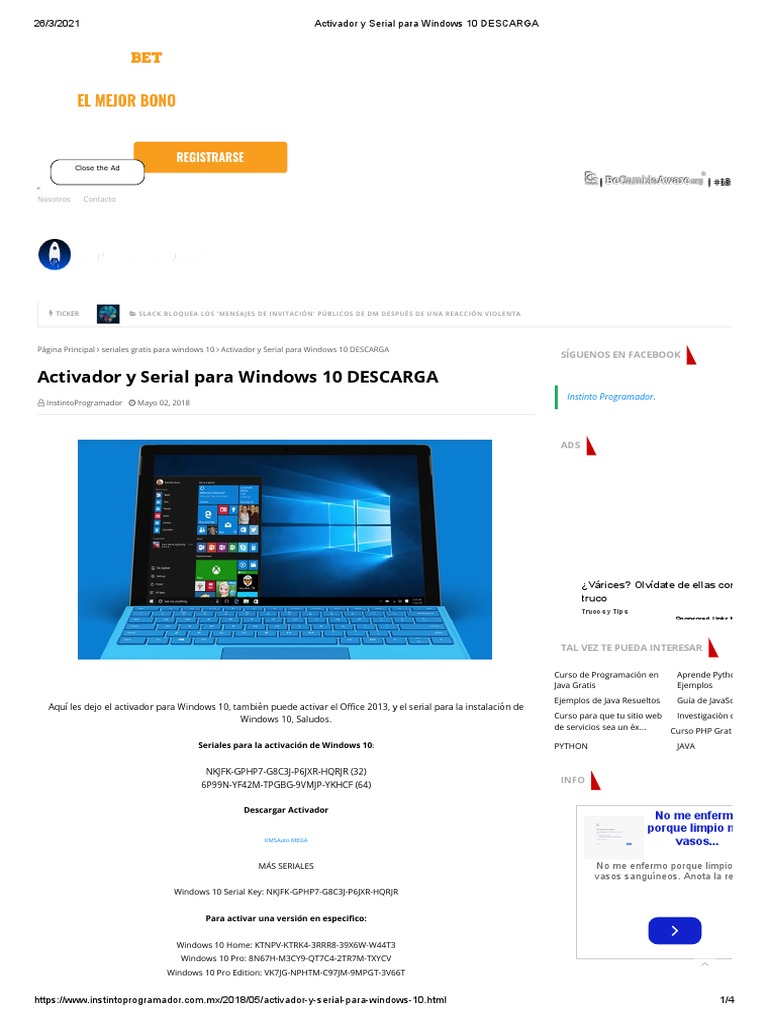Activador y Serial para Windows 10 DESCARGA | PDF | Windows 10 ...