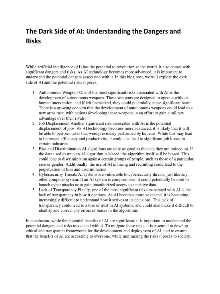 The Dark Side of AI: Understanding The Dangers and Risks | PDF ...