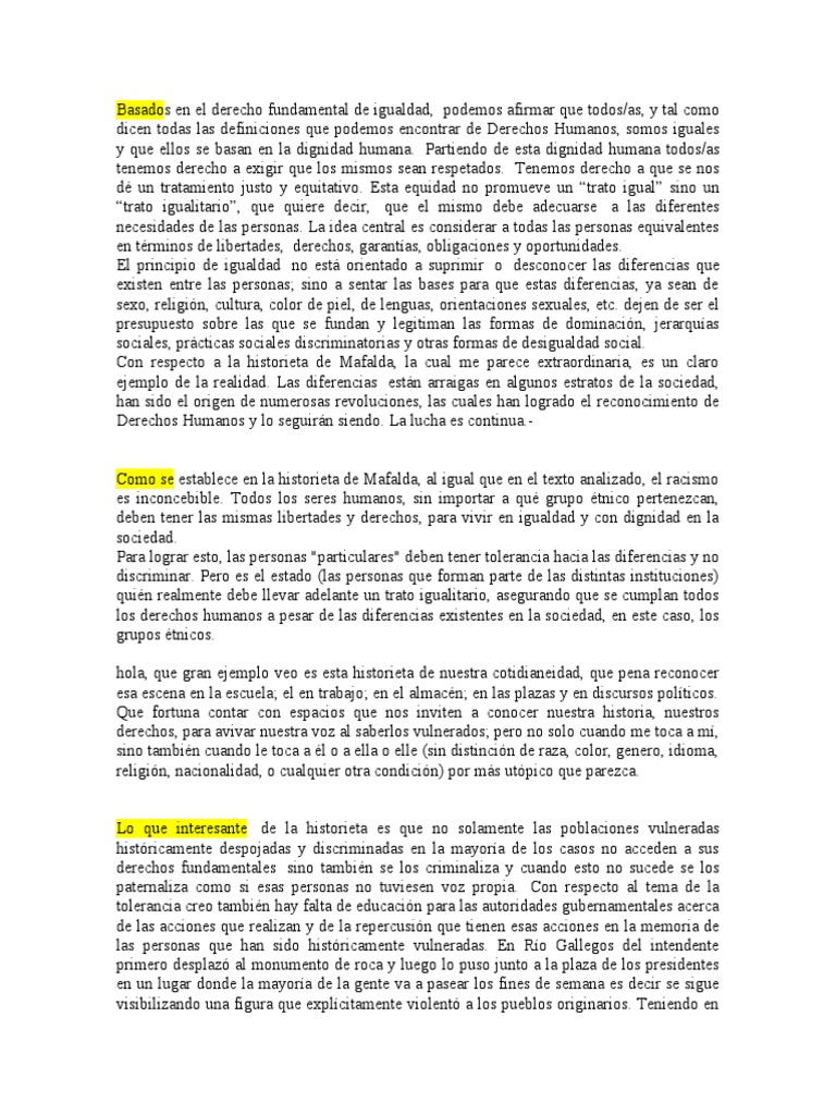 Igualdad y derechos humanos en Mafalda | PDF