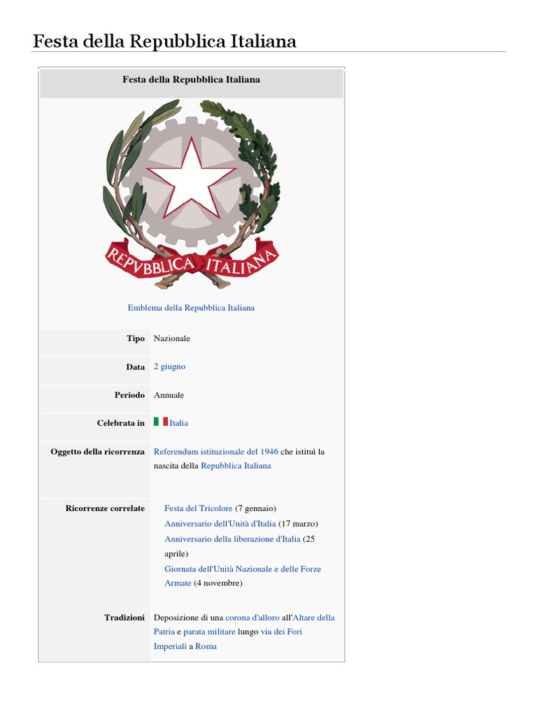 Festa Della Repubblica Italiana | PDF