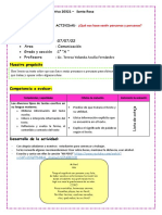 Fecha:07/07/22 Área: Comunicación Grado y Sección:1° "A " Profesora: Lic. Teresa Yolanda Acuña Fernández