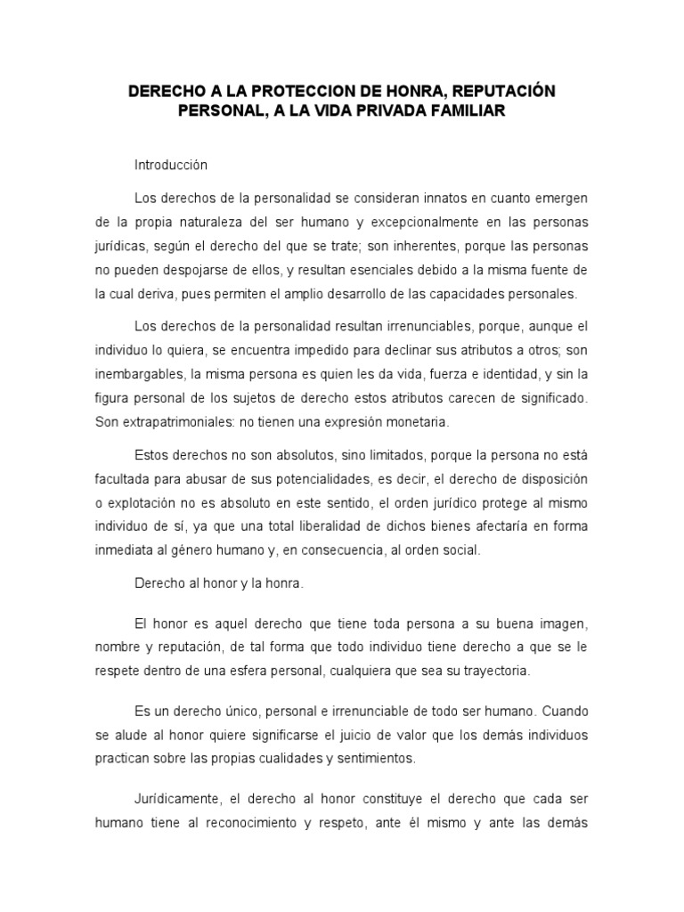 Derecho A La Proteccion de Honra | PDF | Derechos | Privacidad