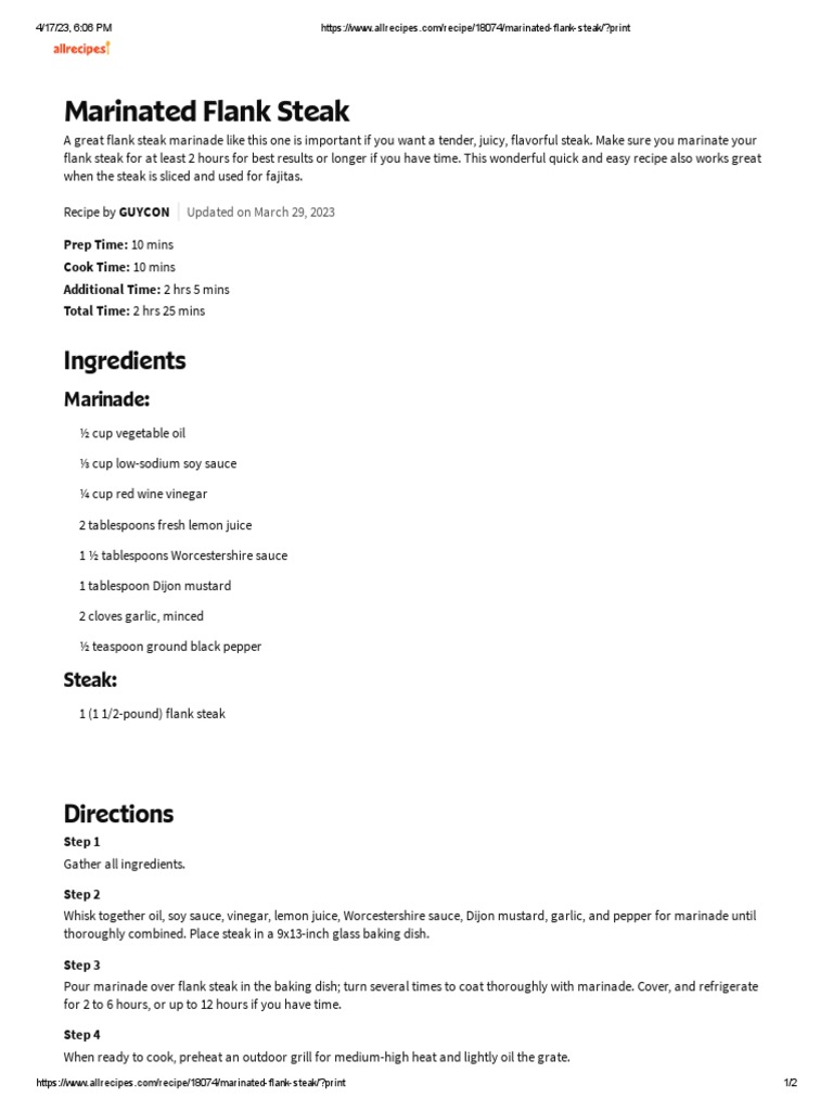 AllRecipes Flank Steak Recipe PDF Steak Marination