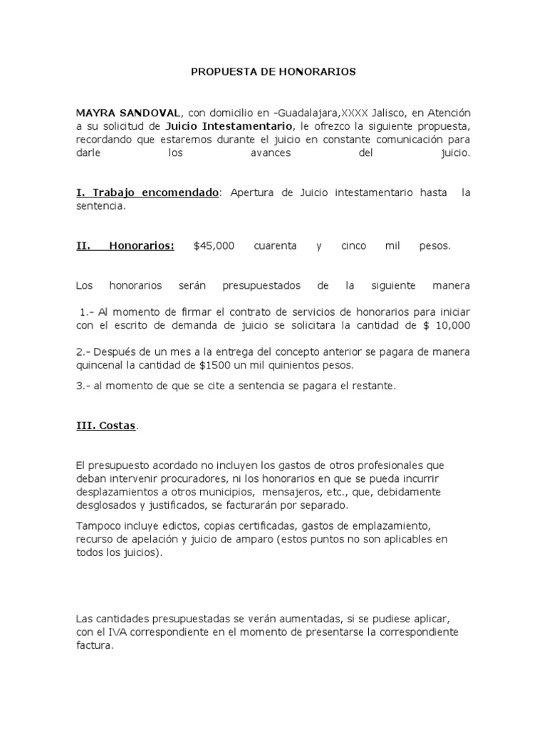Propuesta de Honorarios | PDF | Finanzas y dinero | Derecho