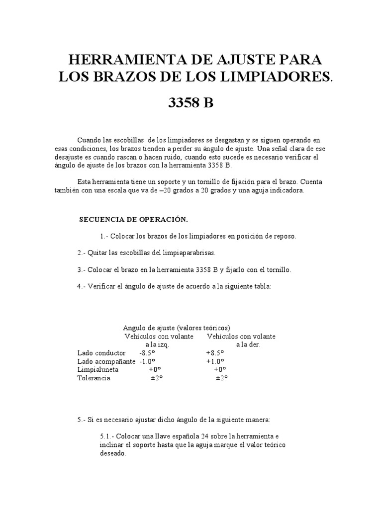 Herramienta Ajuste Brazos Limpiadores | PDF