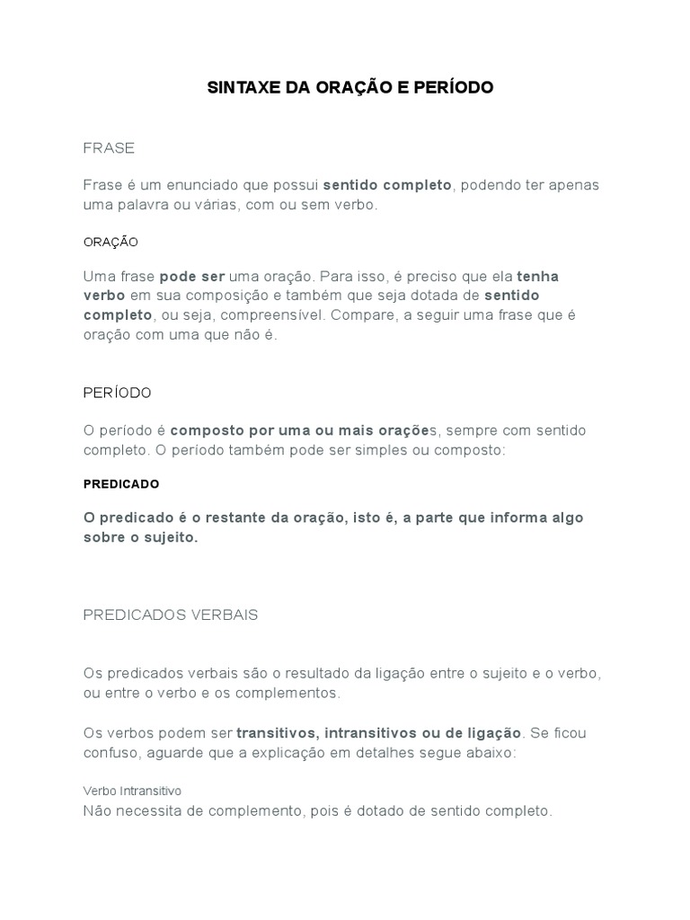 Sintaxe Da Oração E Período | PDF